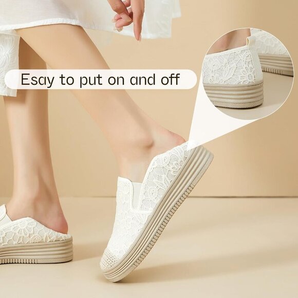 Womens Slip On Shoes Lace Mesh Flat Casual Loafers for Office Travel - Picture 5 of 9